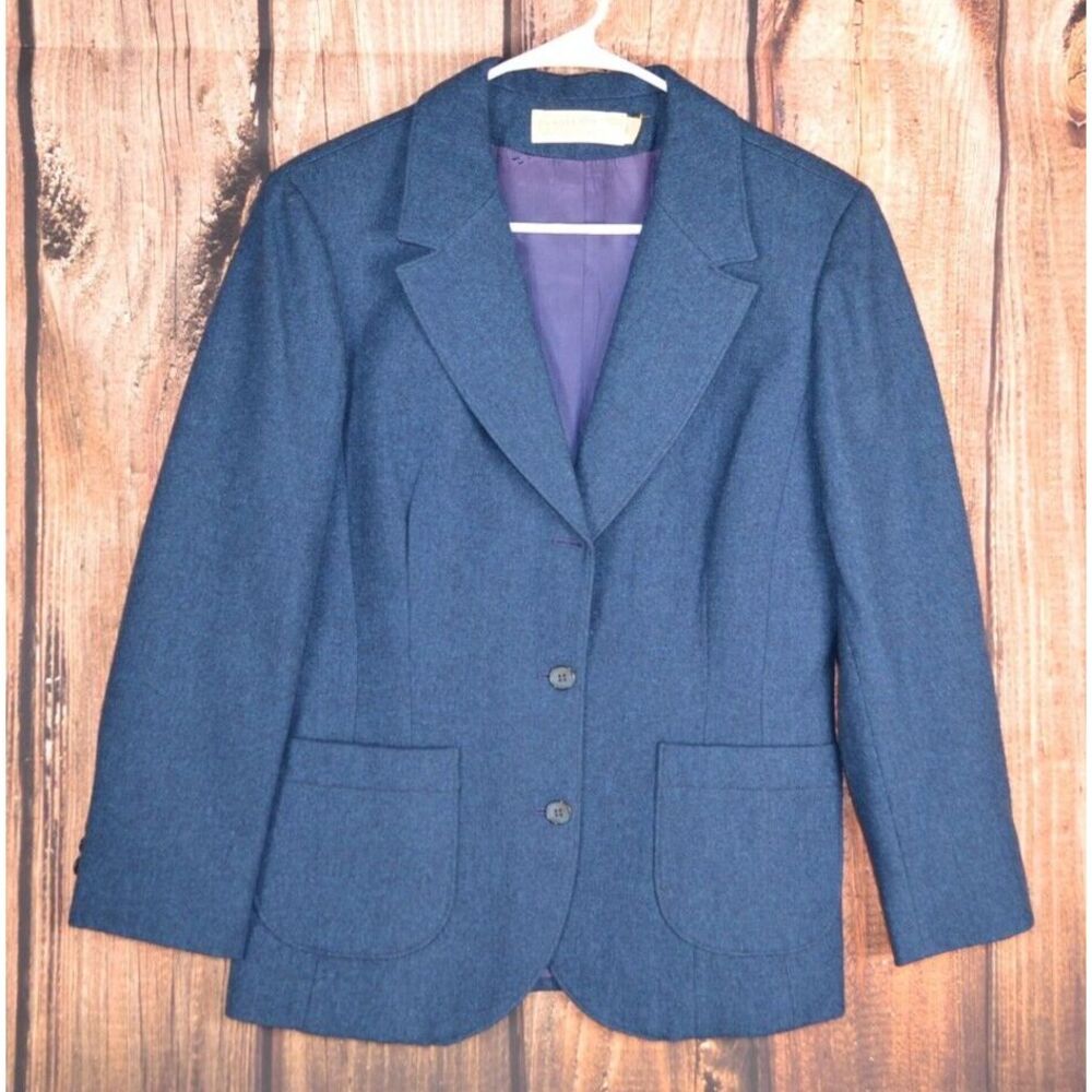 Vintage Pendleton Woolen Mills Size 14 Emerald Navy Blue Wool Blazer